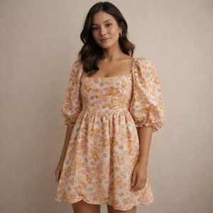 NWT Storia Whimsical Floral Mini Babydoll Dress Fairycore Cottagecore Boutique M